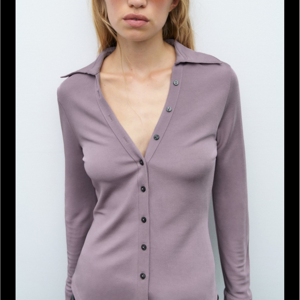 Mauve Zara fitted button blouse, size M